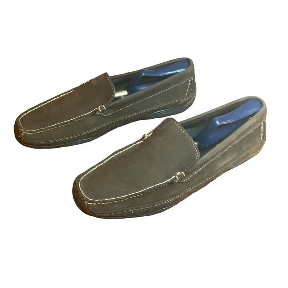 LL Bean Brown Suede Leather Driving Moccasin Loafers Rubber Soles Size 11D - Picture 2 of 6